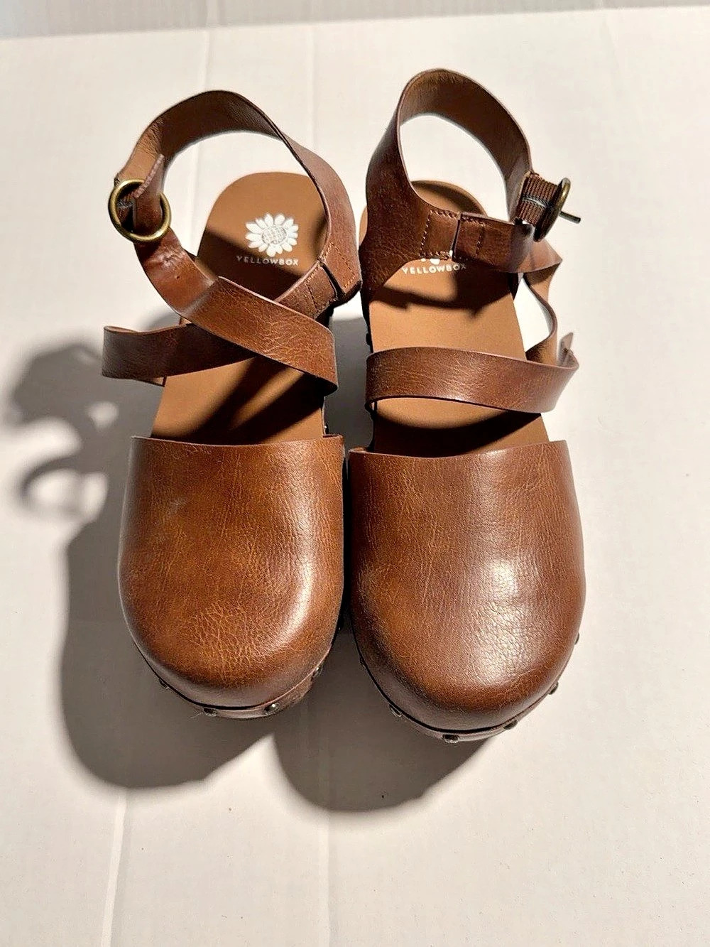 Yellow Box Brown Wedge Sandals Like New